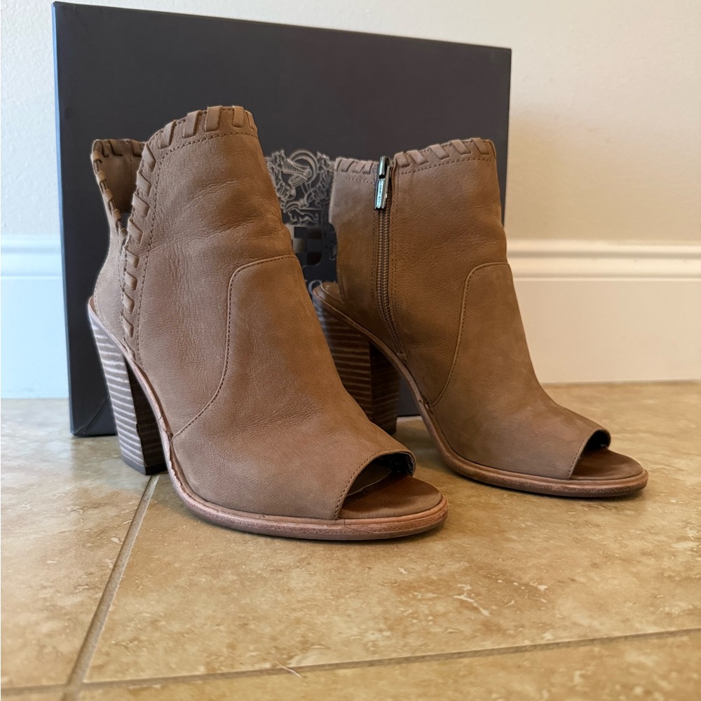 Vince Camuto Tan Peep-Toe Ankle Booties